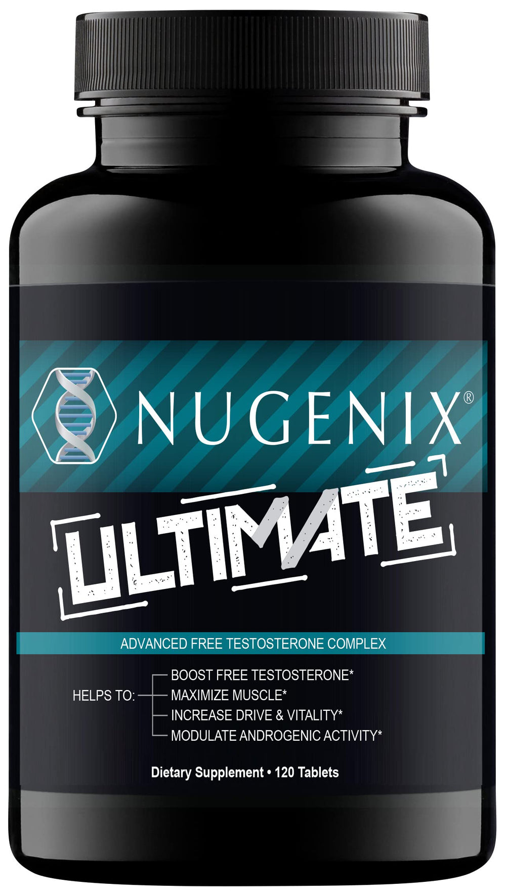 Nugenix Ultimate bottle front view highlighting premium formula for workouts.