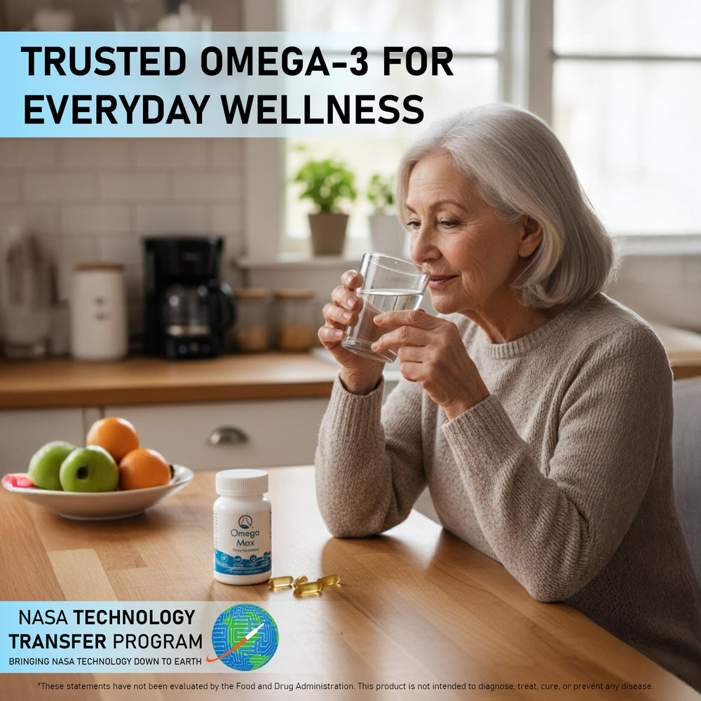 Nugevity Omega Max triglyceride-form omega-3 gelcaps for improved absorption.