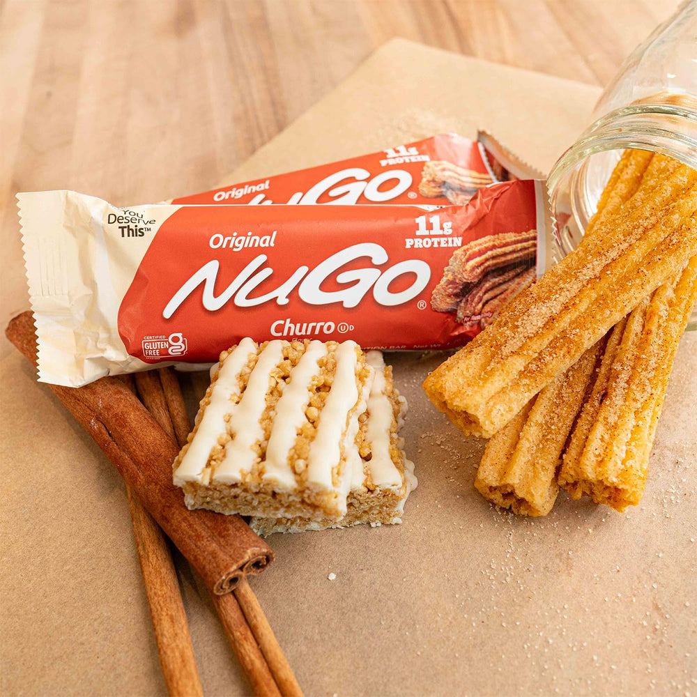 NuGo Churro bar cross-section reveals crisp texture with protein