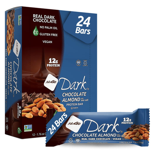 NuGo Dark Almond with Sea Salt bar in package, premium flavor for a satisfying snack
