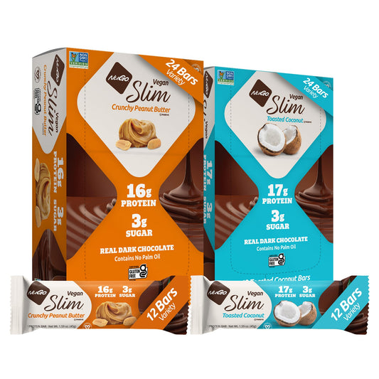 NuGo Slim Crunchy Peanut Butter bar, high-protein snack.