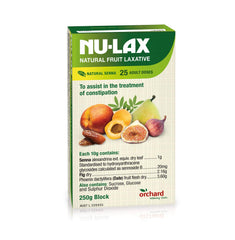 NULAX Fruit Laxative Block served with tea for a mild daily routine.