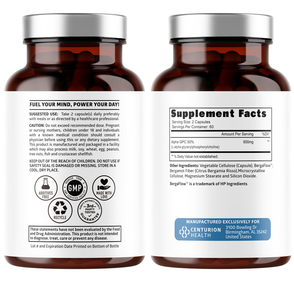 Closeup of Number One Nutrition Alpha GPC capsules highlighting the vegan formula.