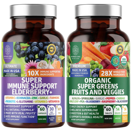 Number One Nutrition N1N Premium Organic Greens bottle illustrating daily wellness potential.