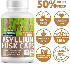 Label view shows all natural ingredients in the psyllium capsules