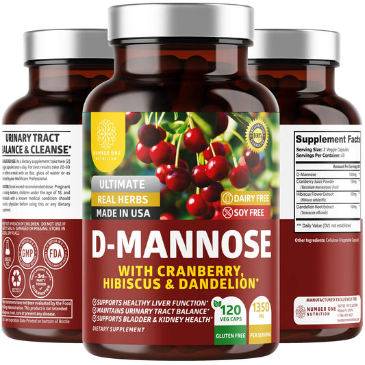 Number One Nutrition D-Mannose bottle promotes daily urinary health support.