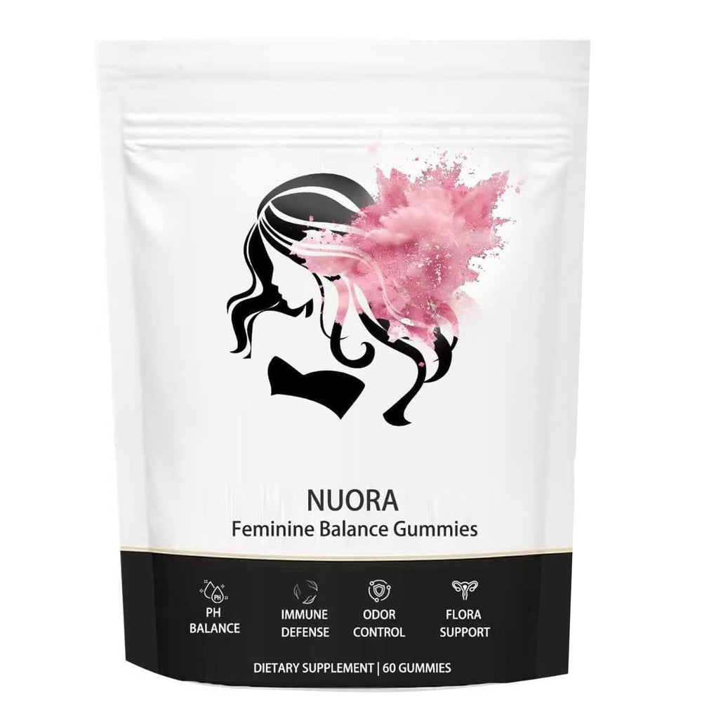 Nuora feminine balance gummies bottle with pineapple flavor for daily balance and freshness.