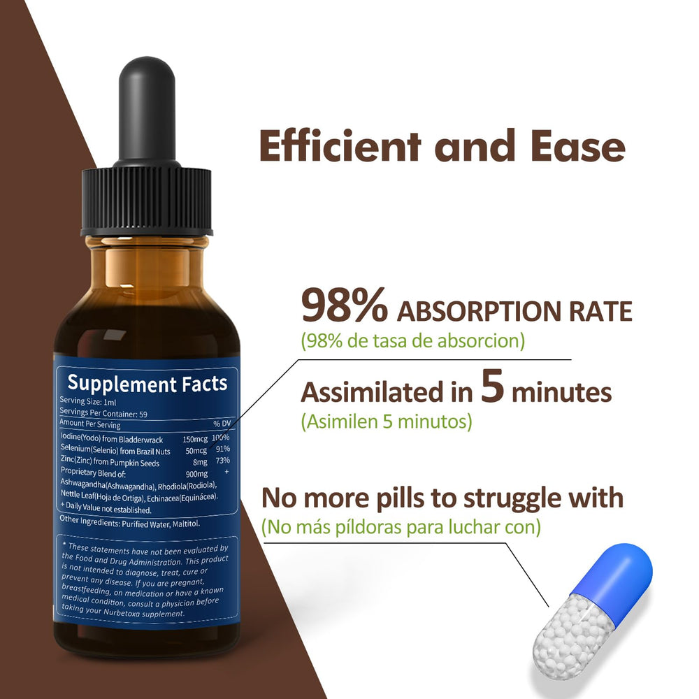 Nurbetoxa bottle with Ashwagandha and Rhodiola blend for energy support.