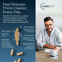 Nureltro packaging box emphasizing a complete brain health formula