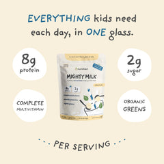 Close-up of the Nurished Mighty Milk label highlighting natural ingredients.