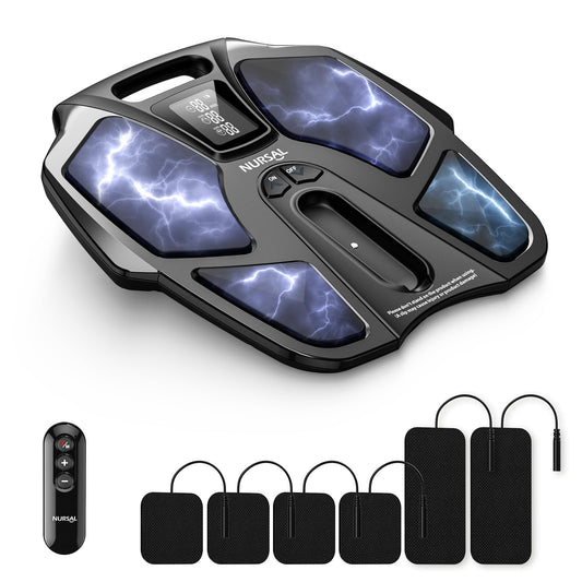 NURSAL EMS Foot Massager front view highlighting ergonomic curved sole for comfortable use