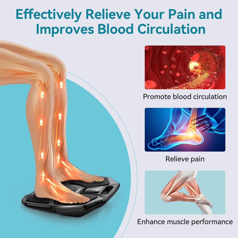 NURSAL EMS Foot Massager remote control and display showing wireless operation