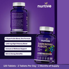 NURTIVE Darkberry Fusion ingredients label highlights eight superfruits