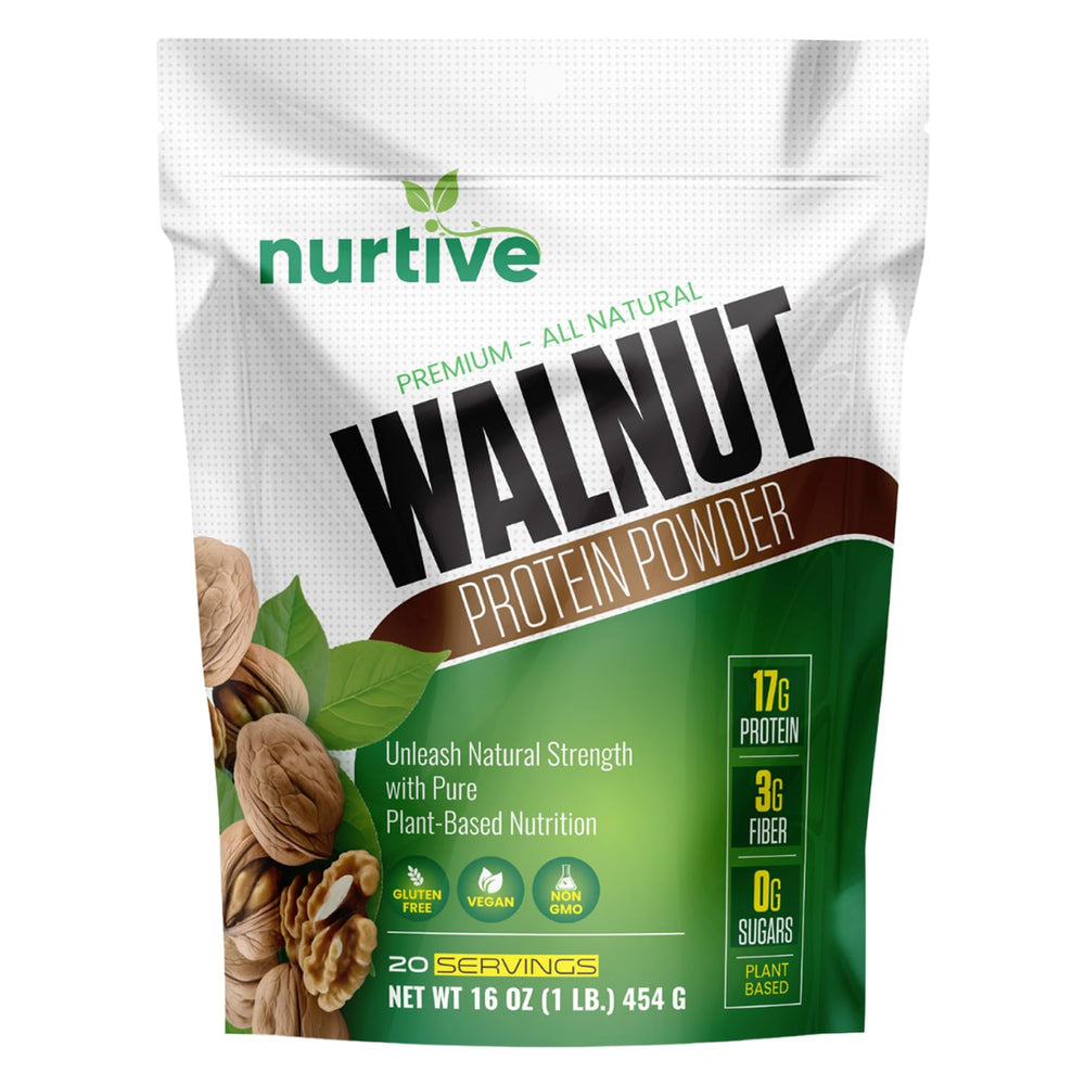 NURTIVE Walnut Protein Powder bottle front view highlights plant-based protein for daily meals