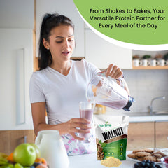 NURTIVE Walnut Protein Powder added to smoothies for protein and omega-3 boost