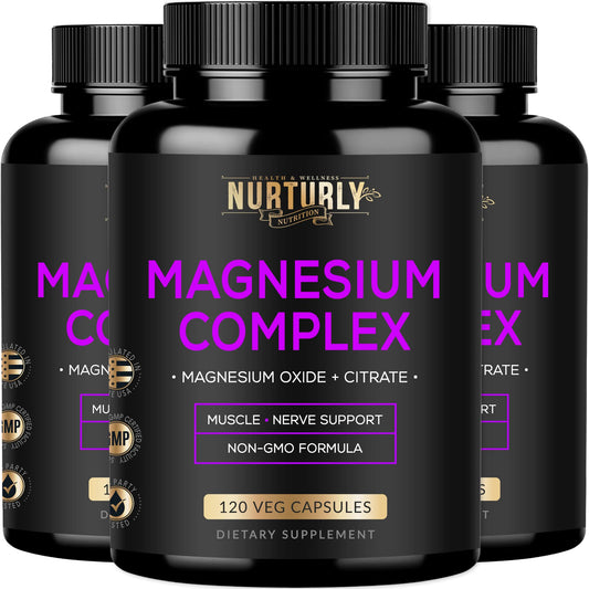 Nurturly magnesium citrate-oxide 500mg bottle closeup supporting muscle and bone health.