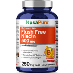 NusaPure FUSH Free Niacin bottle front, vegan-friendly daily supplement