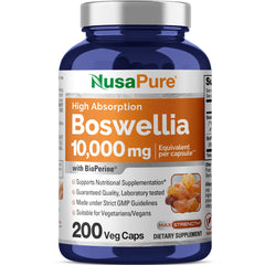 NusaPure Boswellia capsule bottle shows high-potency daily use