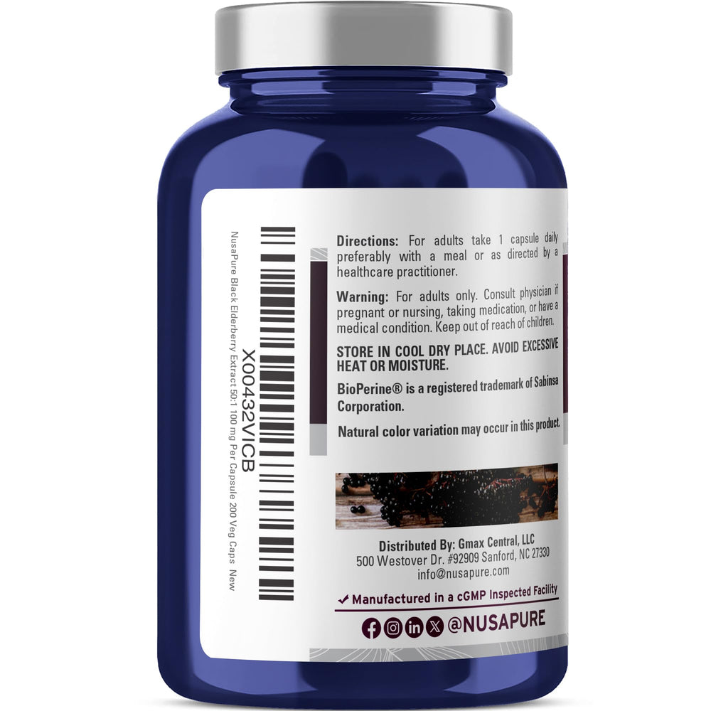 NusaPure elderberry capsules in vegan veggie form for easy daily use.