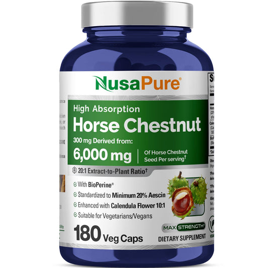 NusaPure horse chestnut 20:1 extract bottle shows high absorption for efficient delivery