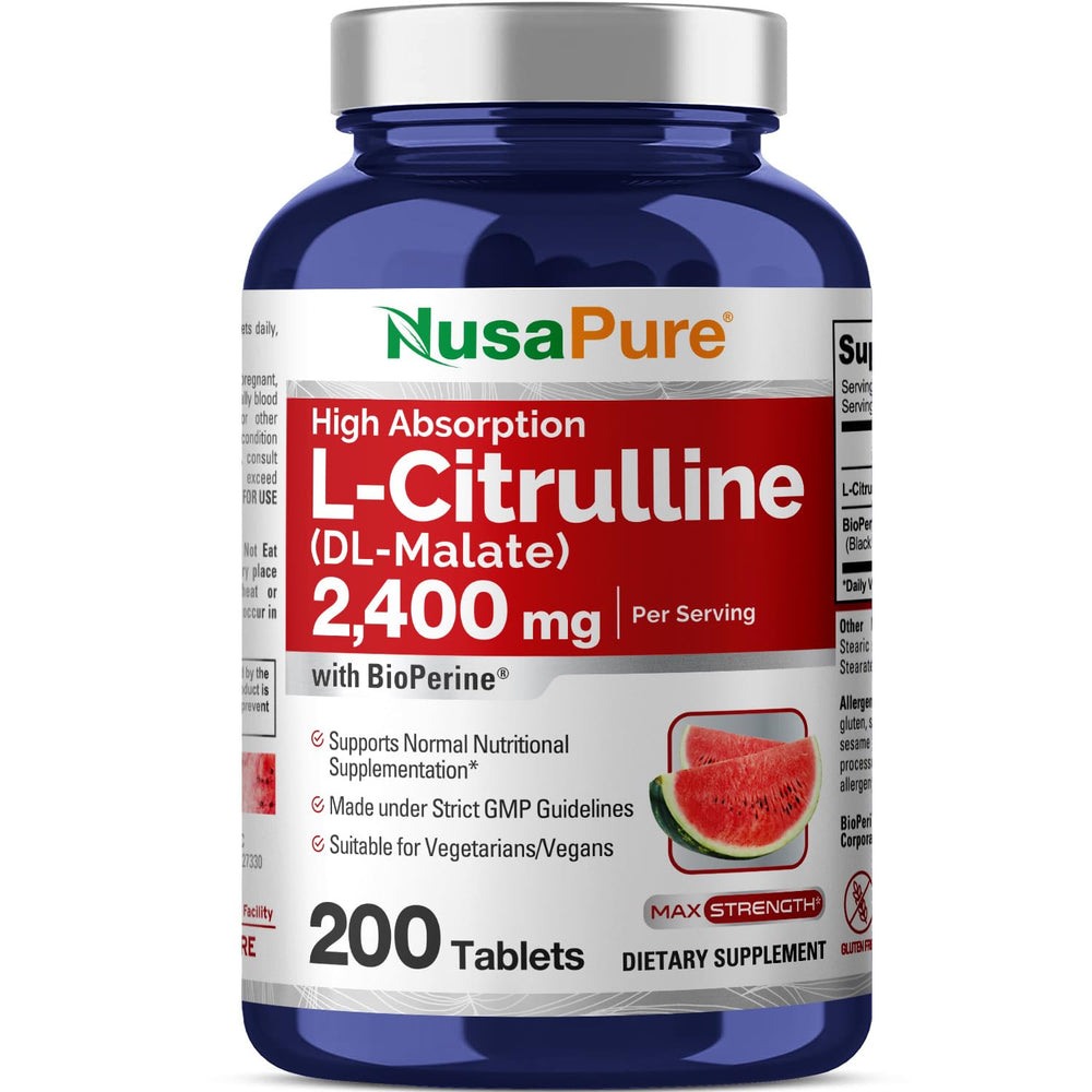 NusaPure L-Citrulline 2400mg bottle top view for easy daily routine.