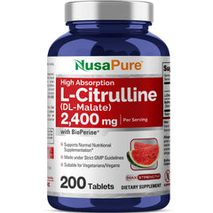 NusaPure L-Citrulline 2400mg bottle top view for easy daily routine.