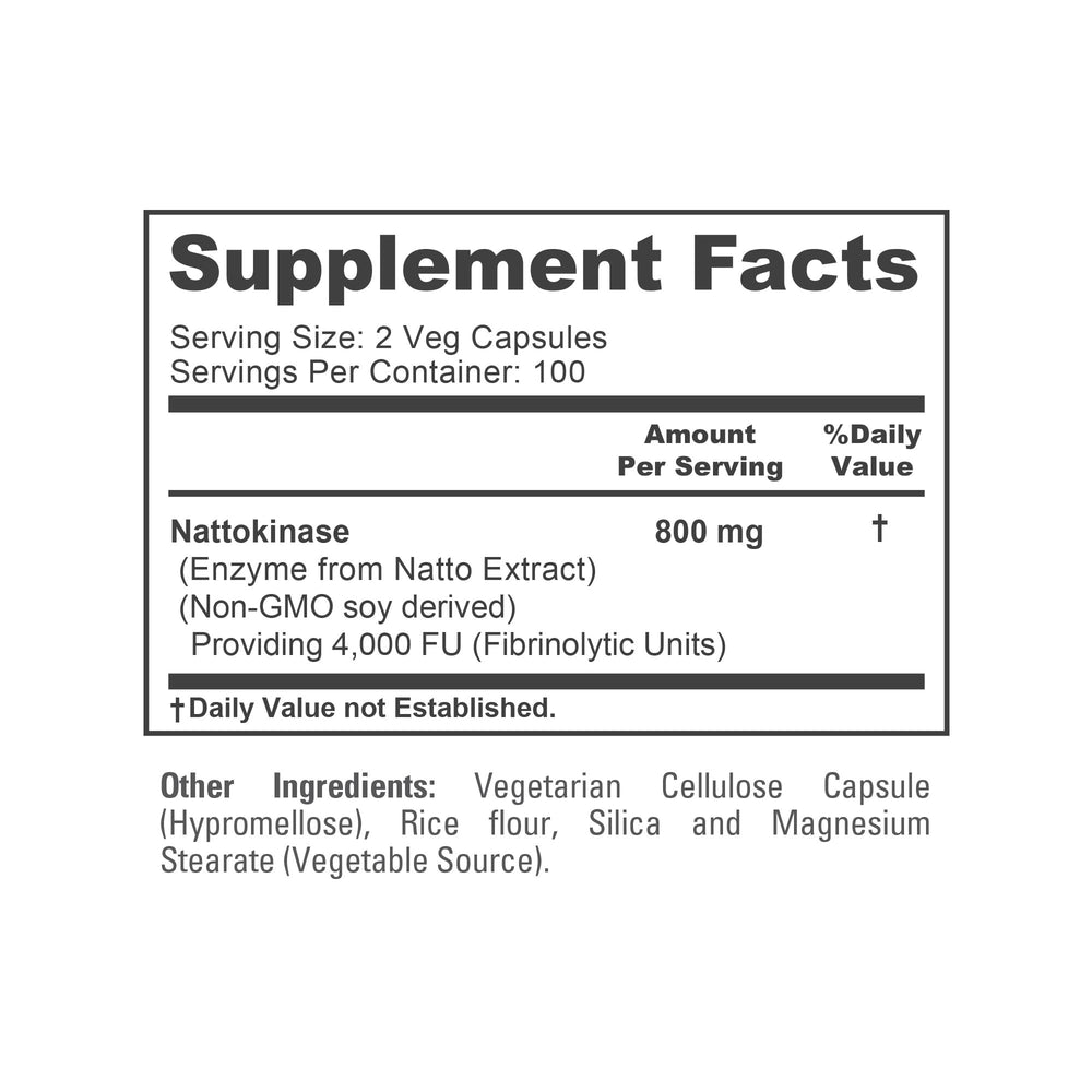 NusaPure nattokinase bottle on table in kitchen setting.