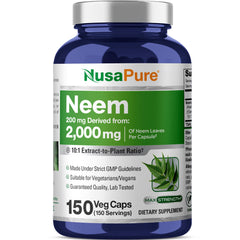 NusaPure Neem Leaf Extract bottle front showing the 10:1 potency for daily wellness.