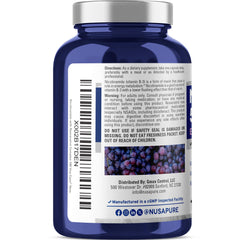 Back label view showing Trans-Resveratrol standardization on NusaPure bottle