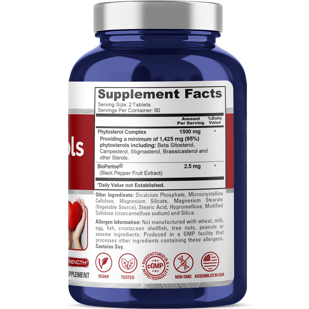 NusaPure Plant Sterols 1500 mg label close-up highlighting Bioperine