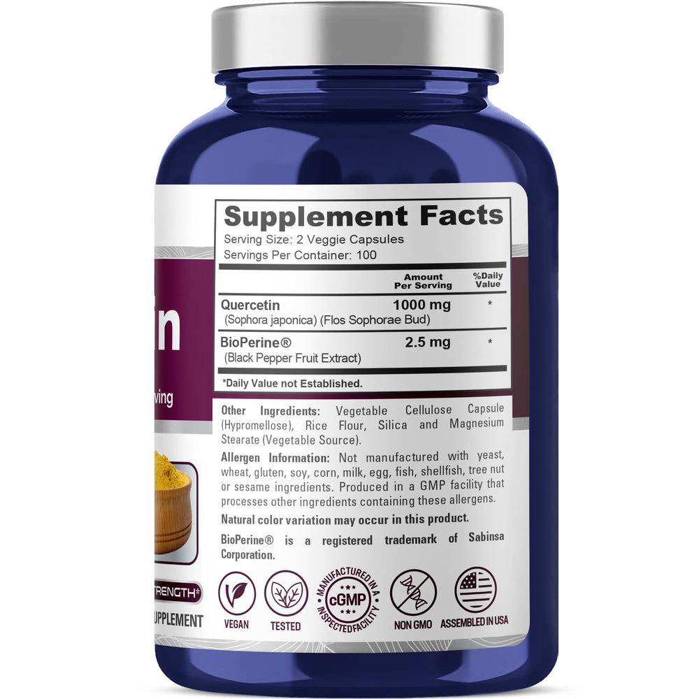 NusaPure Quercetin capsules close-up showing a two-capsule serving