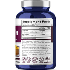 NusaPure Quercetin capsules close-up showing a two-capsule serving
