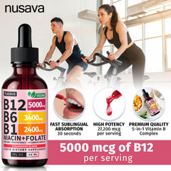 NUSAVA B12 Drops strawberry flavor label on bottle.
