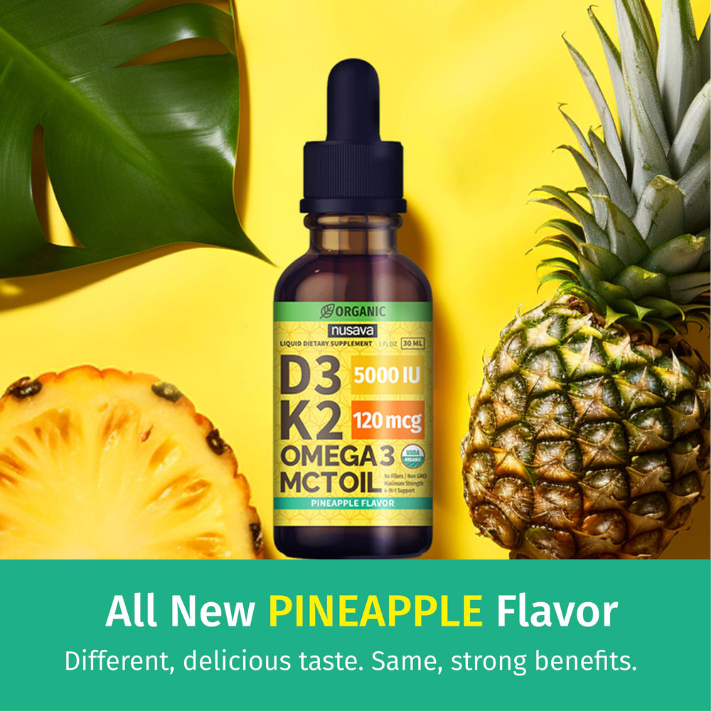 NUSAVA bottle label close-up highlighting organic ingredients and no fillers.