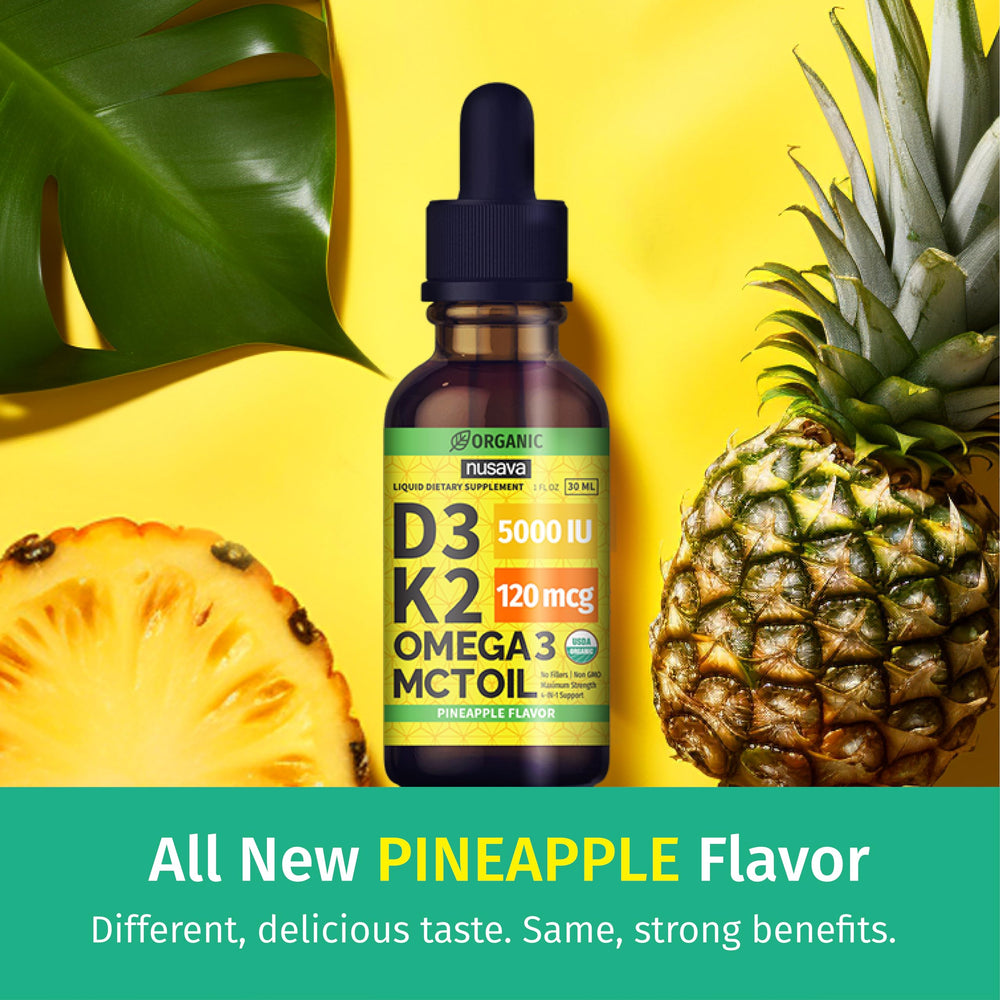 NUSAVA D3K2 dropper application emphasizes easy dosing for fast absorption.