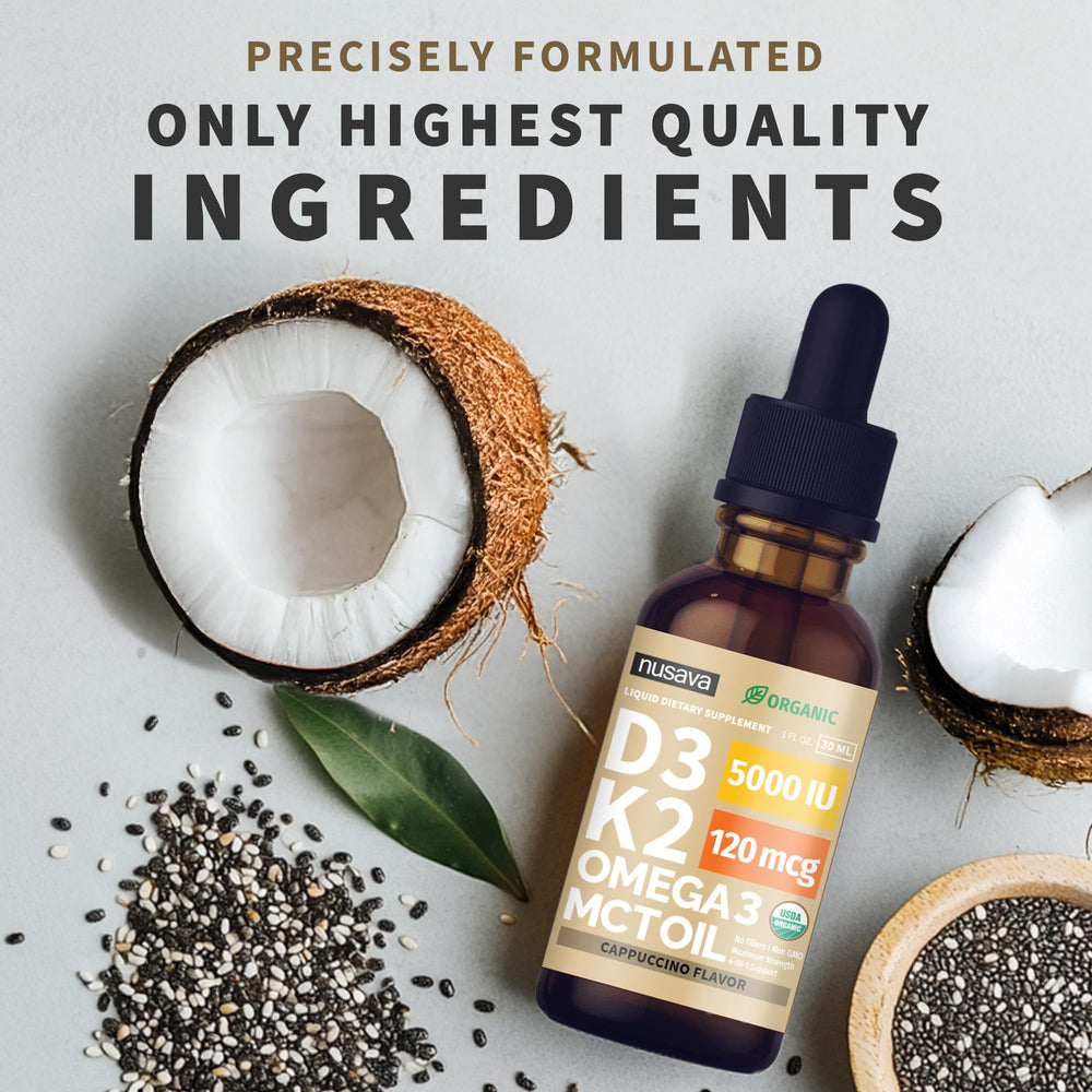 NUSAVA USA-made badge with global ingredients reference.