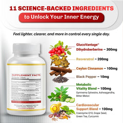 NUSORAN Resveratrol and CoQ10 ingredients close-up suggest antioxidant wellness potential.
