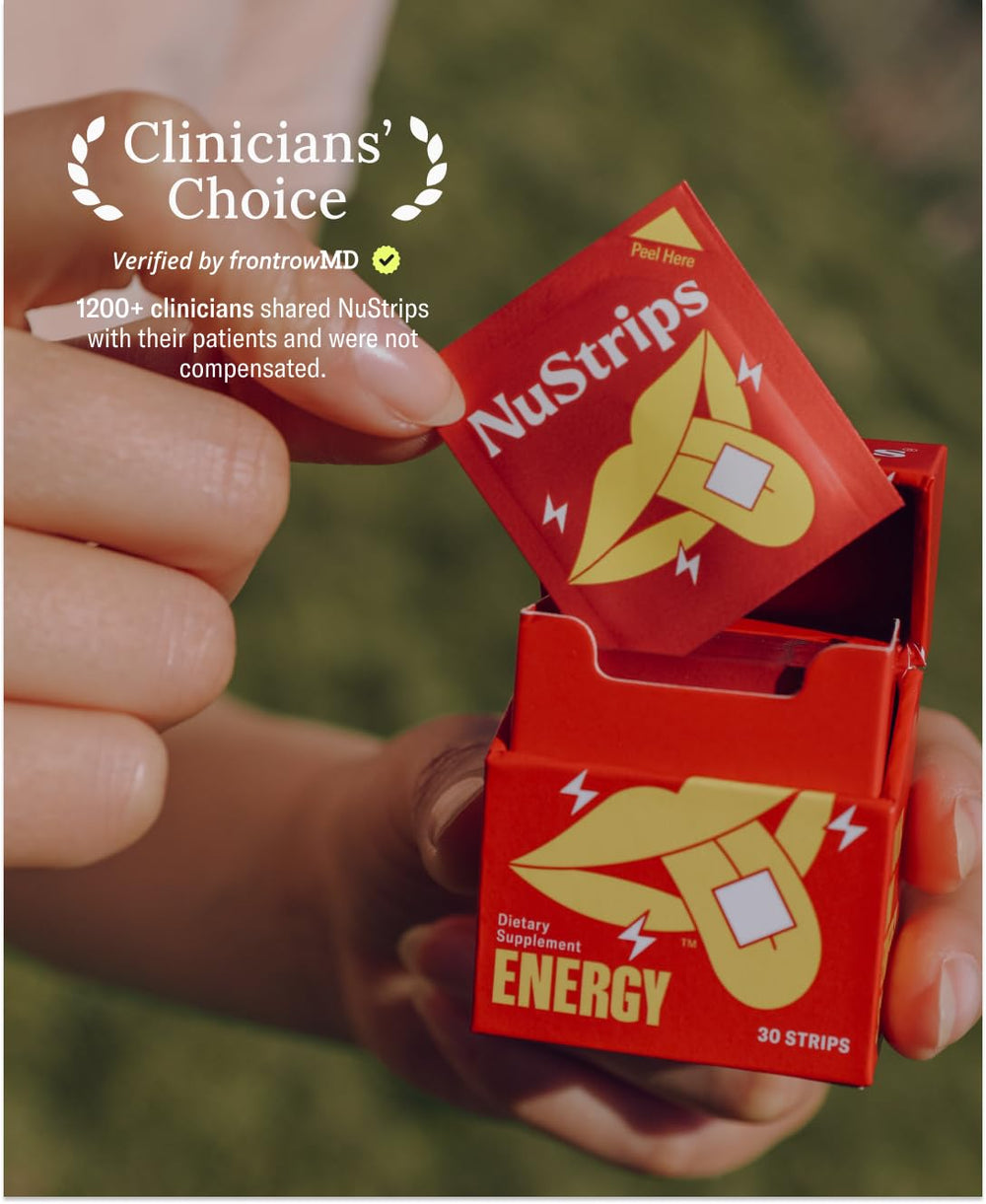NuStrips deliver caffeine with L-Theanine and B12 for balanced energy.