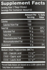Nutiva MCT Oil label closeup showing 93% MCT content.