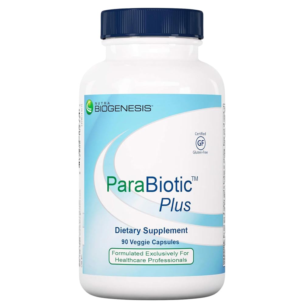 Nutra BioGenesis ParaBiotic Plus bottle and capsules for daily microbiome support.