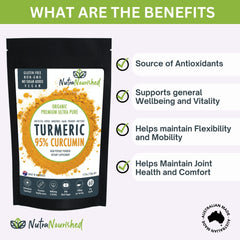 Nutra Nourished turmeric powder close-up with fine grind for smooth mixing.