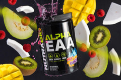 NutraBio Alpha EAA ingredients panel highlighting essential amino acids.