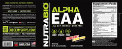 NutraBio Alpha EAA bottle and label emphasizing third-party testing.