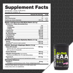 NutraBio Alpha EAA label close-up shows transparent ingredient disclosure.
