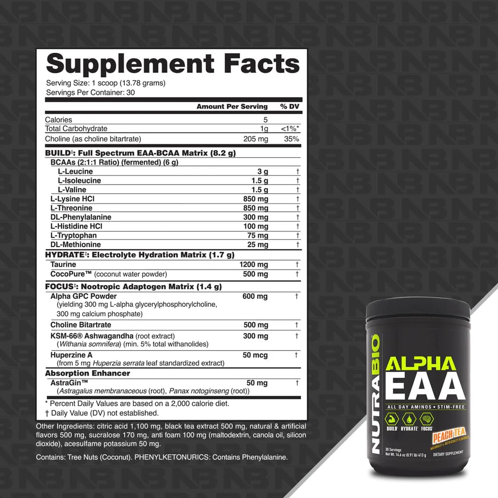 NutraBio Alpha EAA powder scoop for post-workout recovery and lean muscle support