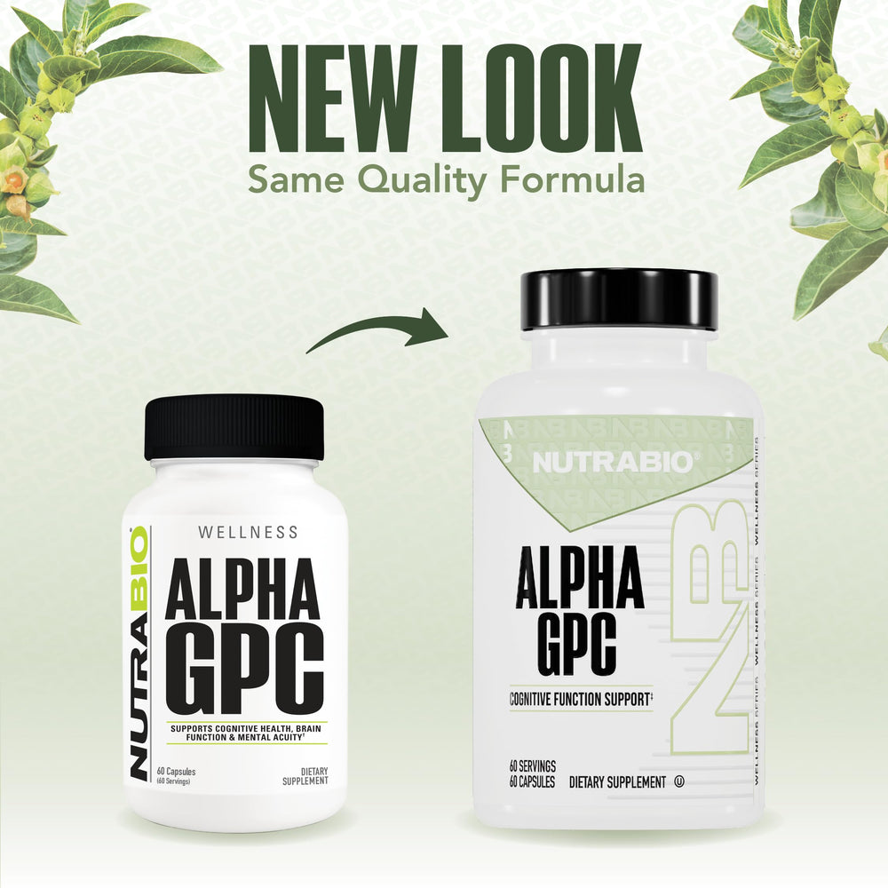 NutraBio Alpha GPC capsules close-up highlighting daily cognitive support