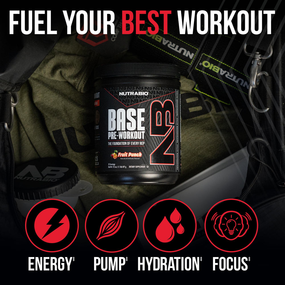 NutraBio Base Pre-Workout beta alanine ingredient showcased for endurance