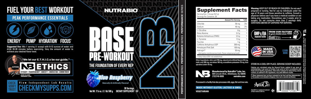 NutraBio Base Pre-Workout sugar-free flavor profile.