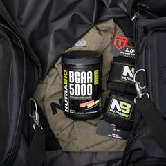 NutraBio BCAA 5000 bottle label showing full disclosure and kosher certification.