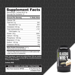 NutraBio Classic Whey Banana Cream Pie powder close-up highlights the whey concentrate base.